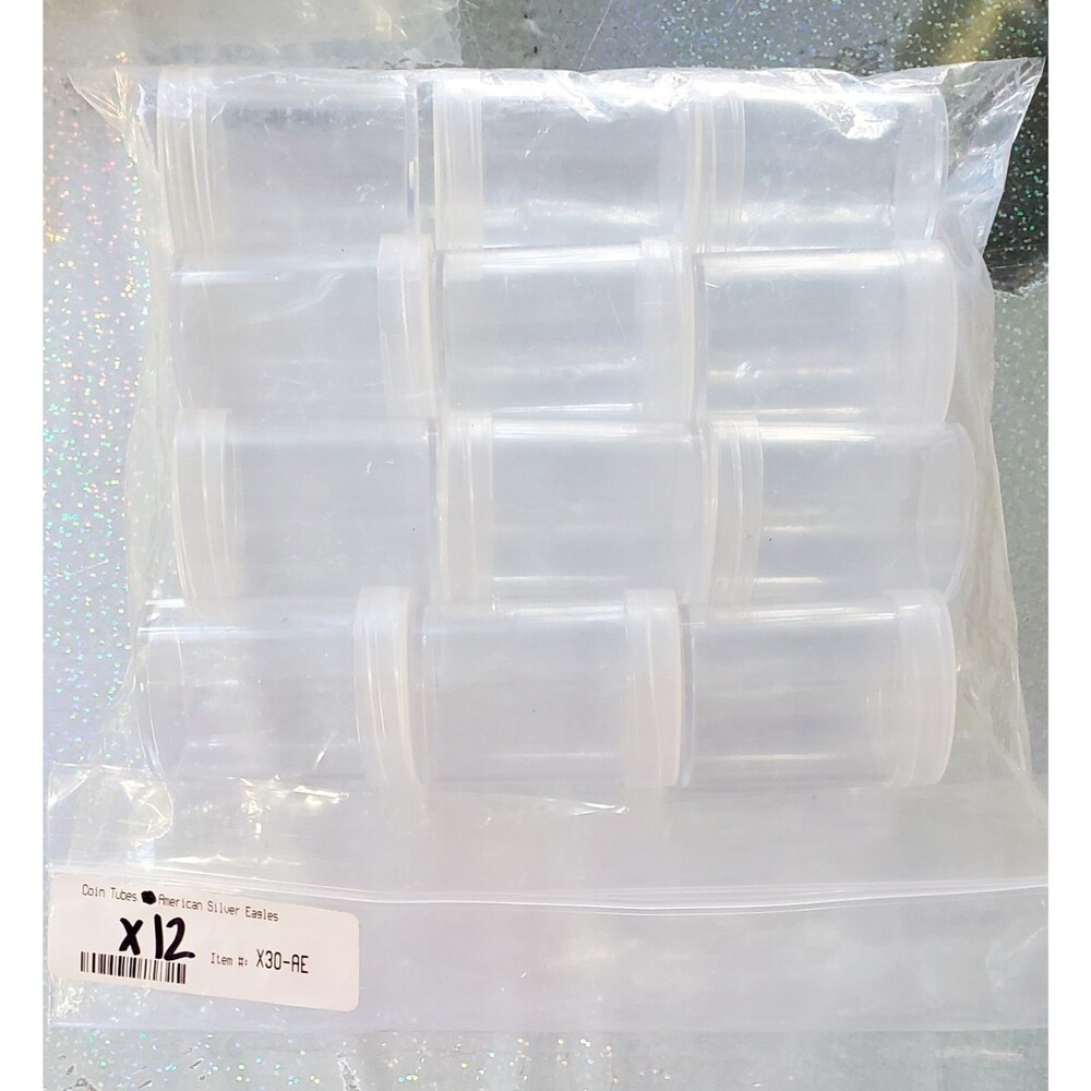 12 Whitman Silver Eagle Dollar Round Clear Plastic Coin Tubes With Screw On Caps